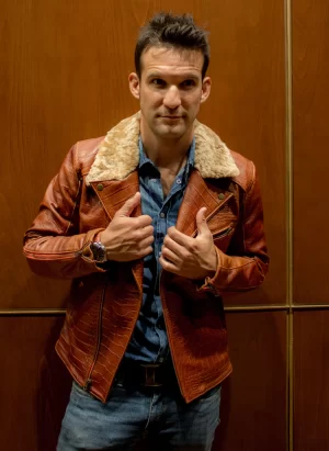 polo embossed leather jacket amber reptile limited shearling