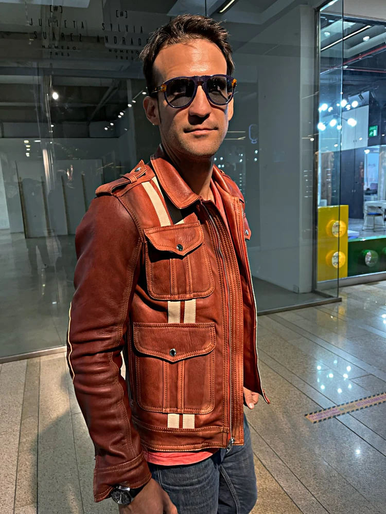 jacob lukas sh leather short retro jacket distressed & beige stripes jacob lukas sh leather short retro jacket distressed & beige stripes