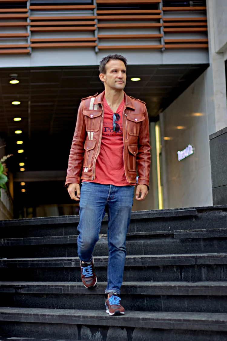 jacob lukas sh leather short retro jacket distressed & beige stripes jacob lukas sh leather short retro jacket distressed & beige stripes