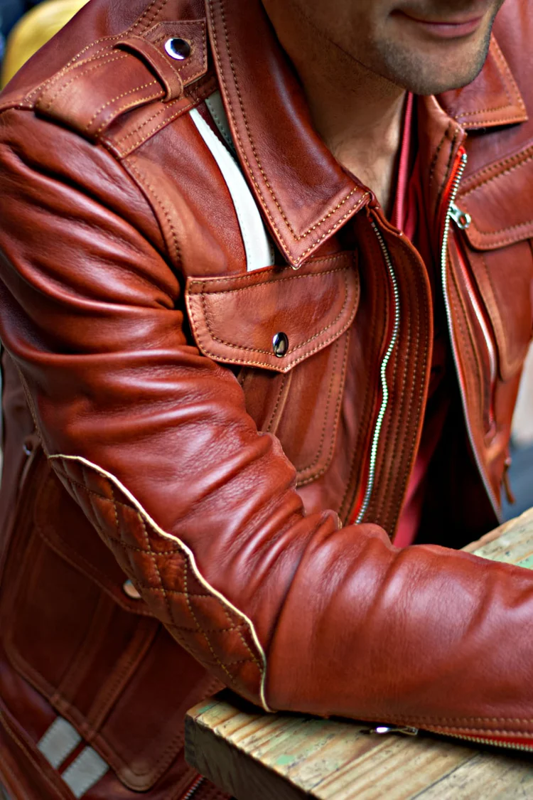 jacob lukas sh leather short retro jacket distressed & beige stripes jacob lukas sh leather short retro jacket distressed & beige stripes
