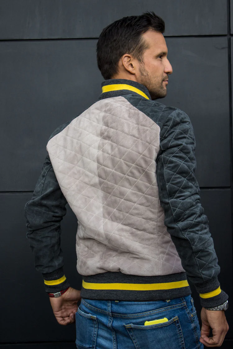 paramount bomber jacket in suede beige & green yellow stripes paramount bomber jacket in suede beige & green yellow stripes