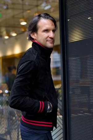 chicago ii bomber jacket in suede black red stripes