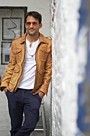jacob lukas lg leather retro jacket in distressed pre washed tan
