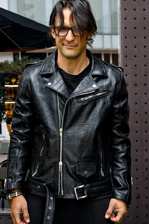 polo embossed leather jacket reptile limited black