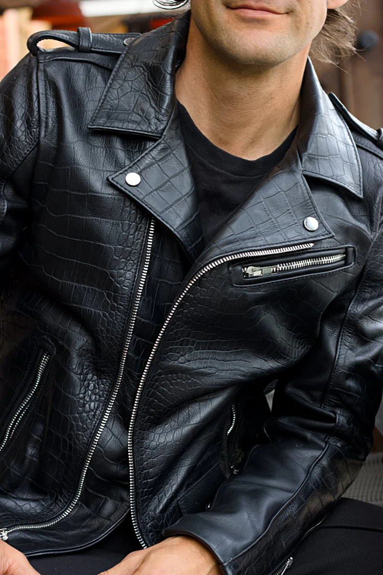 polo embossed leather jacket reptile limited black polo embossed leather jacket reptile limited black