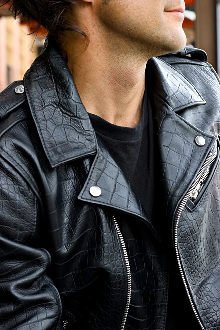 polo embossed leather jacket reptile limited black polo embossed leather jacket reptile limited black