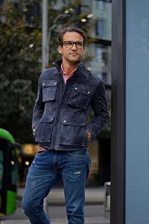 field fr sh leather jacket dark grey nubuck suede short length