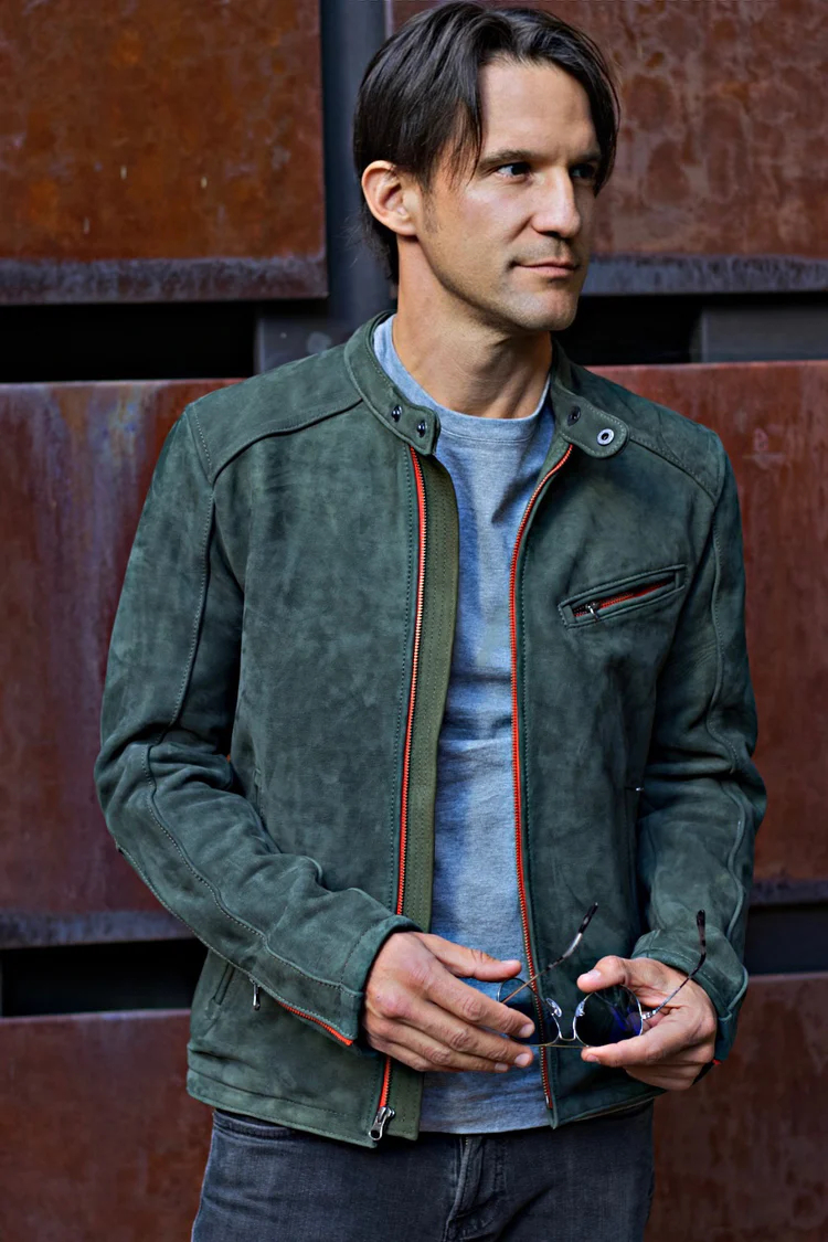 r79 sd suede jacket cafe racer green & orange leather jacket r79 sd suede jacket cafe racer green & orange leather jacket