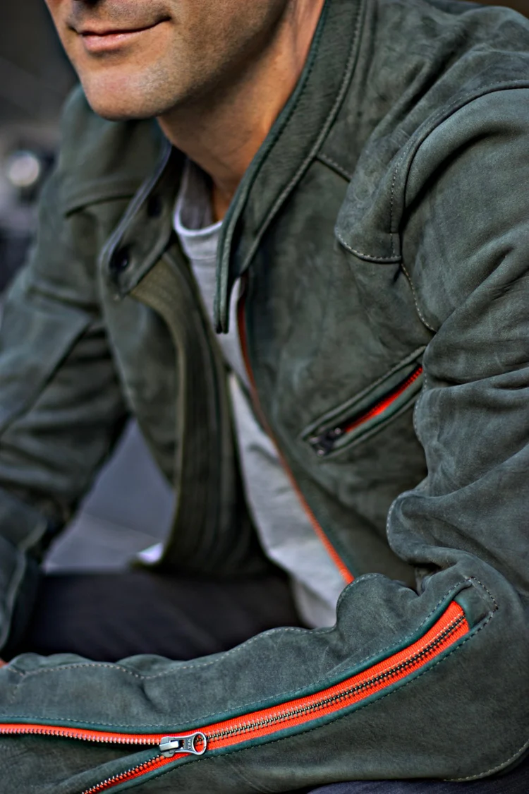 r79 sd suede jacket cafe racer green & orange leather jacket r79 sd suede jacket cafe racer green & orange leather jacket