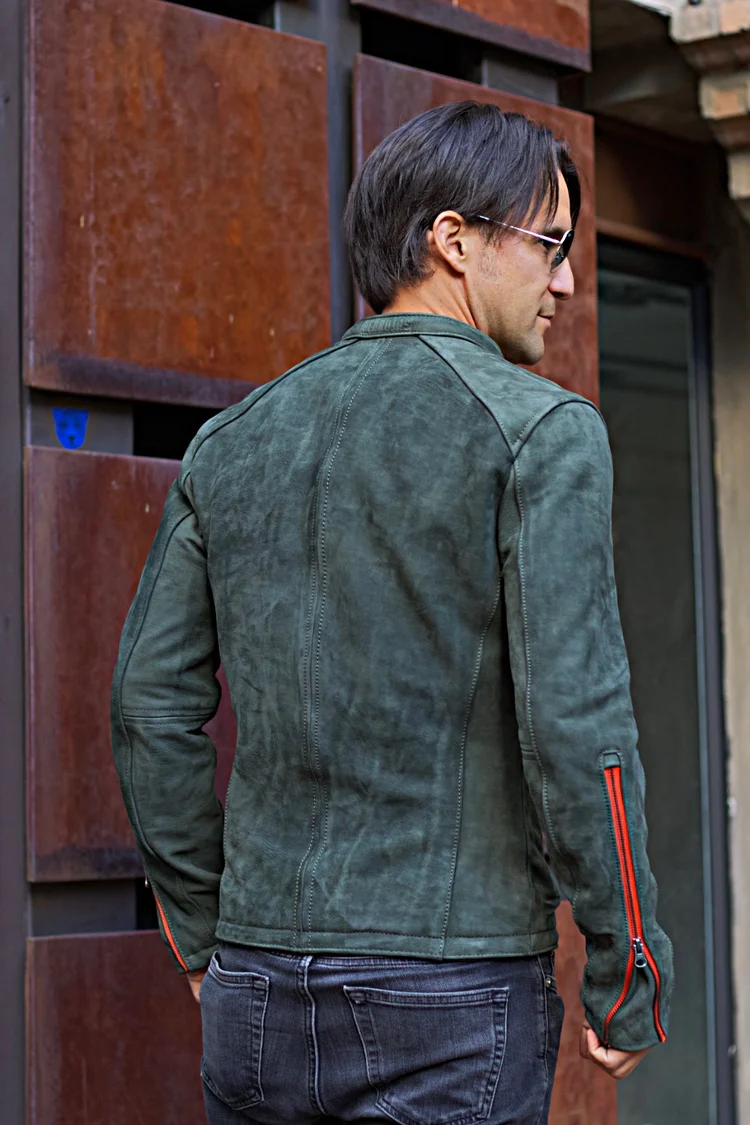 r79 sd suede jacket cafe racer green & orange leather jacket r79 sd suede jacket cafe racer green & orange leather jacket