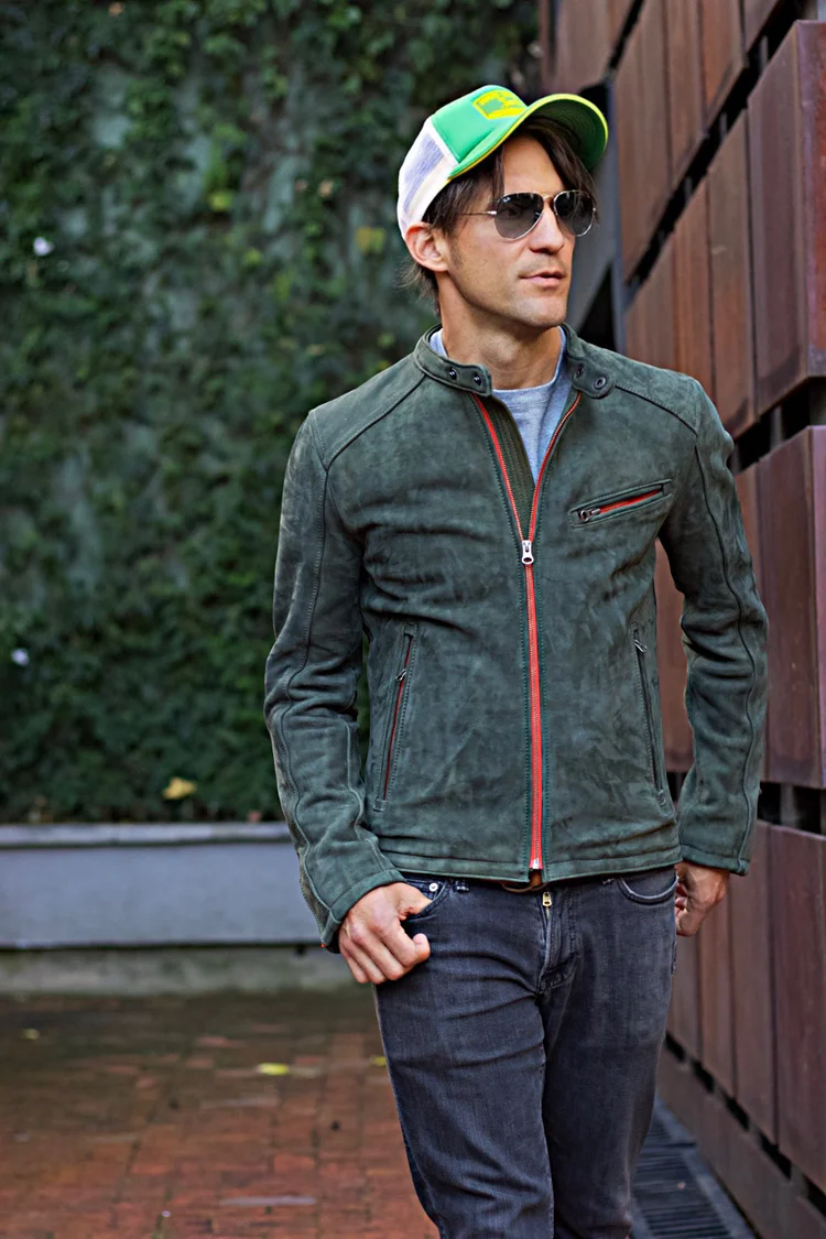 r79 sd suede jacket cafe racer green & orange leather jacket r79 sd suede jacket cafe racer green & orange leather jacket