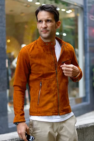 toscana leather jacket lightweight calf suede in cognac color