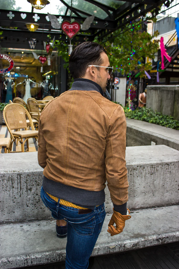 grand prix bomber jacket in perforated suede cinnamon brown grand prix bomber jacket in perforated suede cinnamon brown