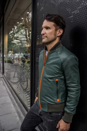 luxus hi tech leather jacket bomber lightweight perforated green