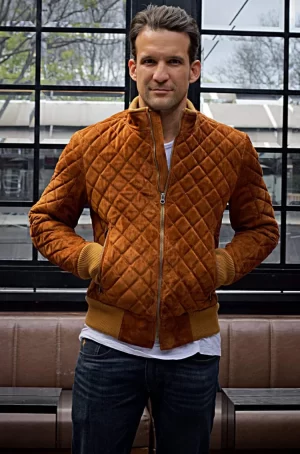 st. petersburg bomber jacket in amber suede