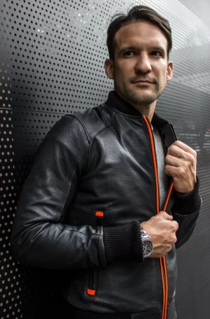luxus hi tech leather jacket bomber lightweight perforated black