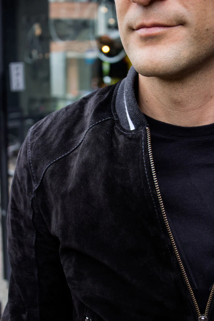 chicago bomber jacket in suede black baseball white stripes chicago bomber jacket in suede black baseball white stripes