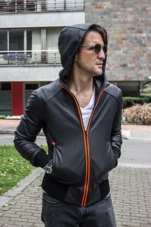 luxus hd leather jacket bomber lightweight hoody perforated black