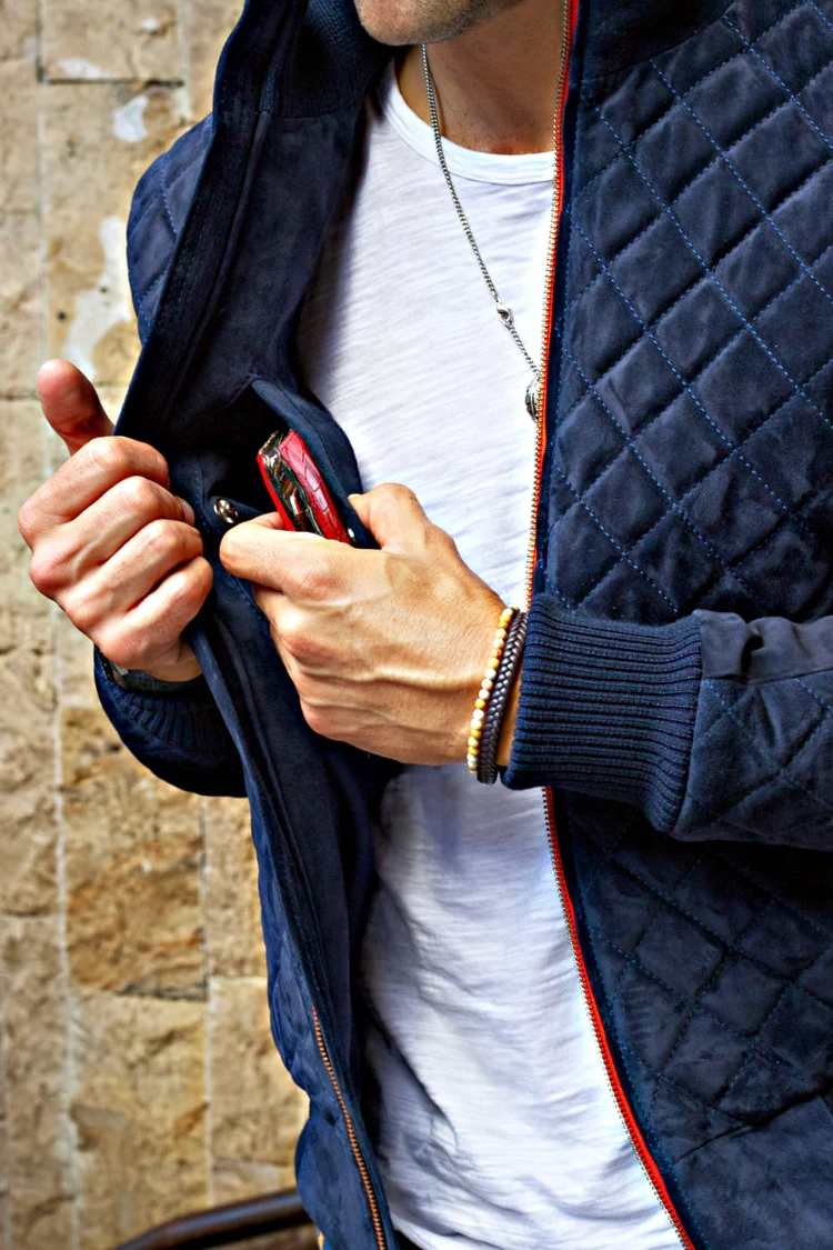 st. petersburg bomber jacket in navy blue suede st. petersburg bomber jacket in navy blue suede
