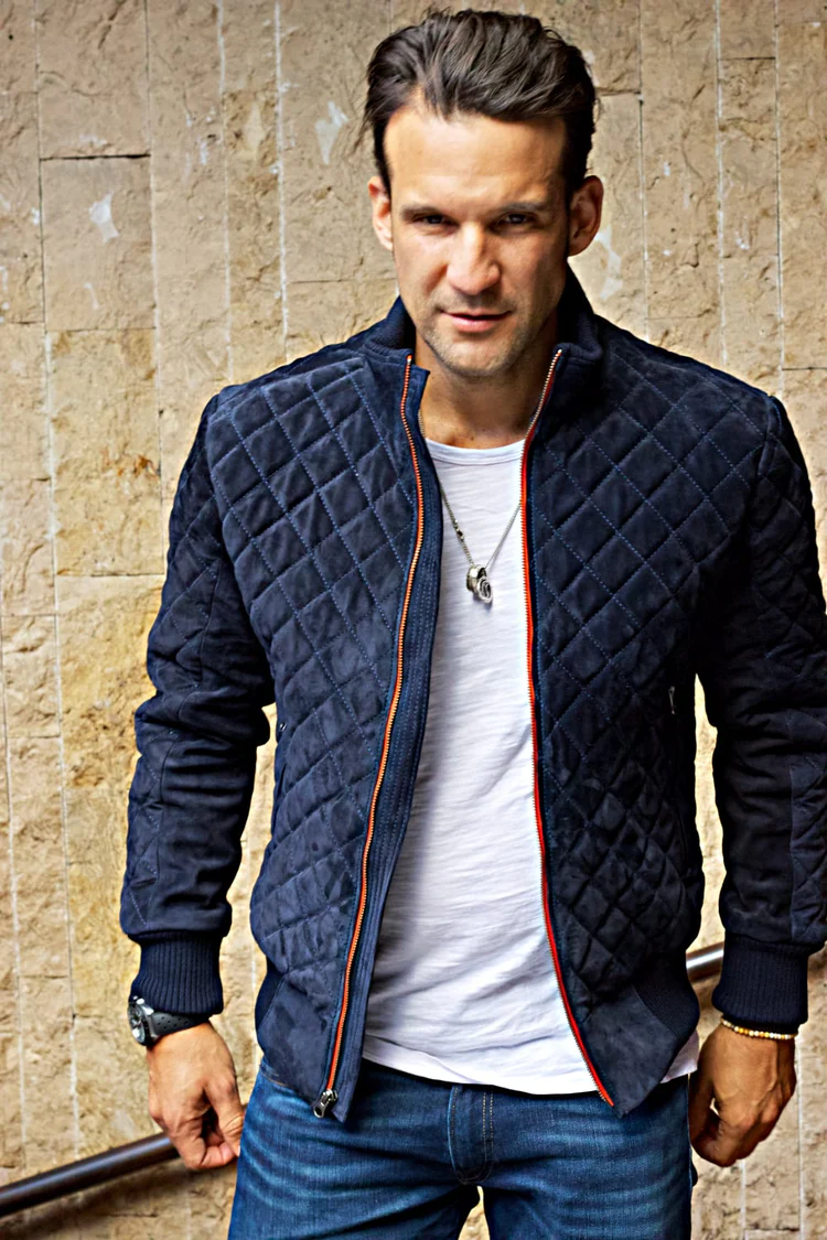 st. petersburg bomber jacket in navy blue suede st. petersburg bomber jacket in navy blue suede
