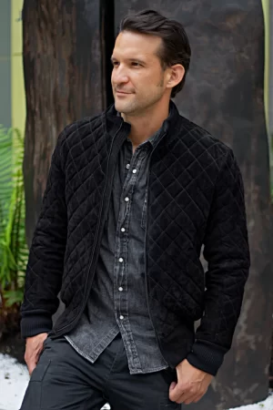 st. petersburg bomber jacket in black suede