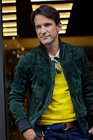 lafayette db leather jacket bomber lightweight suede green
