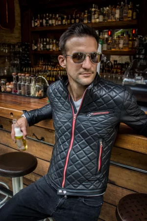 panamerica leather jacket quilted, in calfskin black / red limited edition 
