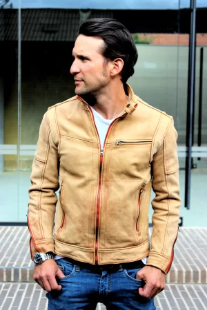 sol storm leather jacket pre washed tan leather cafe racer