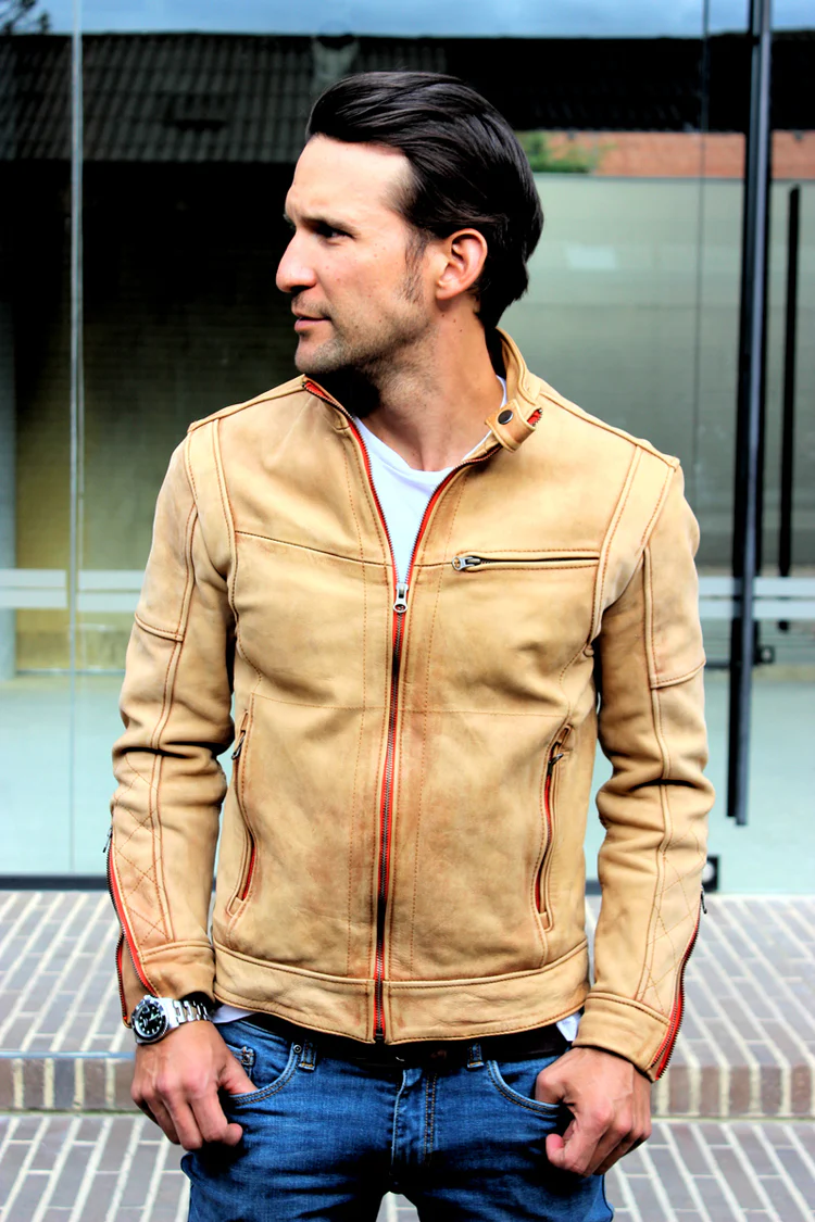 sol storm leather jacket pre washed tan leather cafe racer sol storm leather jacket pre washed tan leather cafe racer