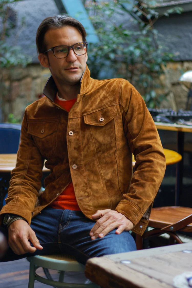 martin ii leather jacket terra brown suede trucker martin ii leather jacket terra brown suede trucker