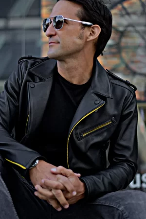 rebel lambo edition black & yellow leather jacket in calfskin