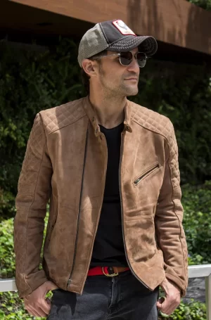 lotus racer leather jacket taupee nubuck suede 