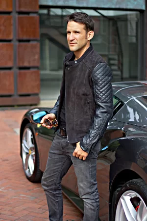 lotus dt leather jacket satin black on black bison & nubuck suede