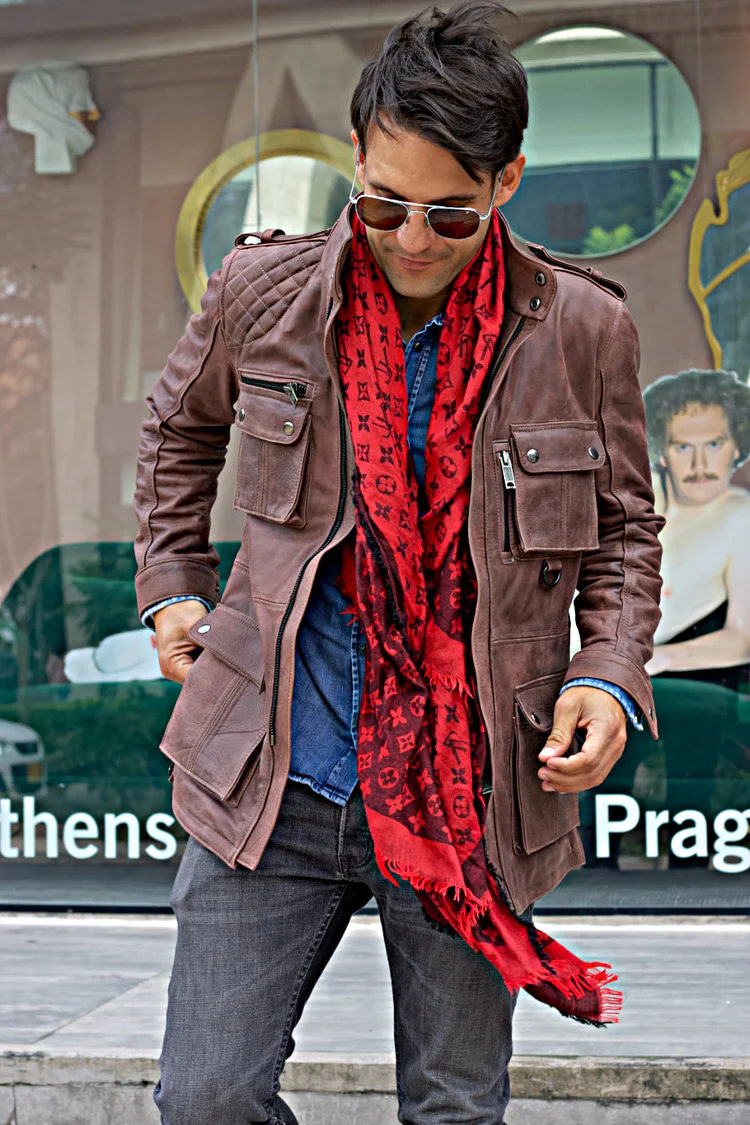 field fr leather jacket rugged napa washed brown / contrasted mid length field fr leather jacket rugged napa washed brown / contrasted mid length