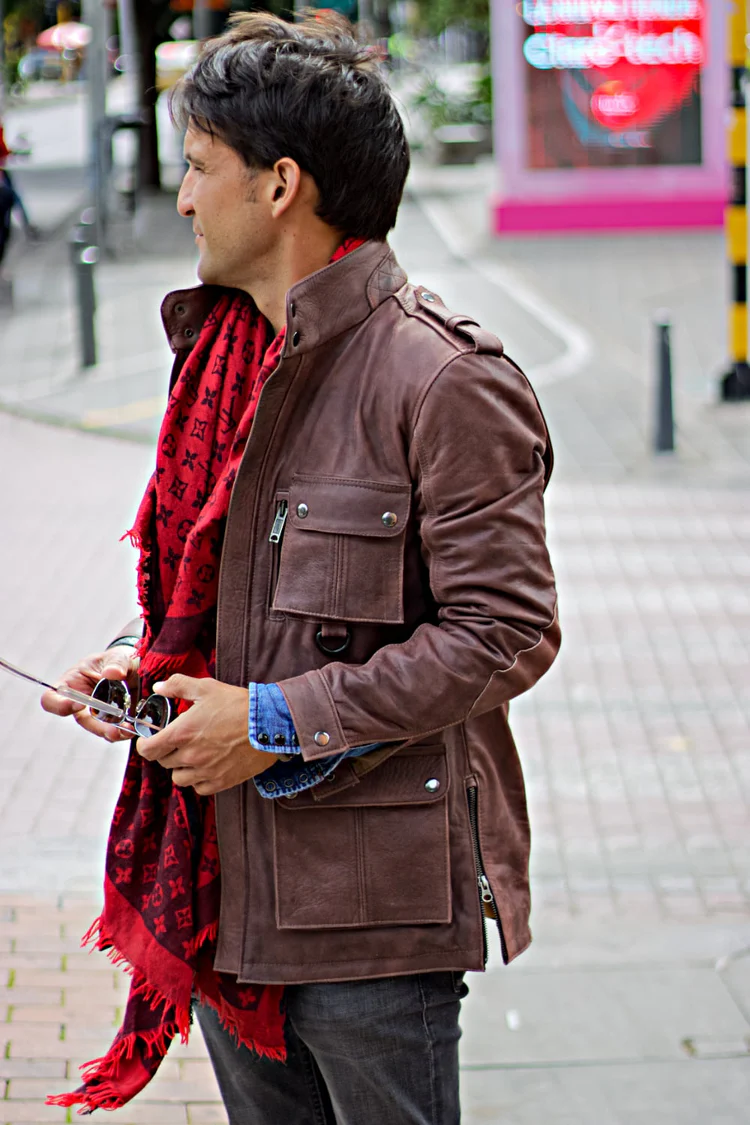 field fr leather jacket rugged napa washed brown / contrasted mid length field fr leather jacket rugged napa washed brown / contrasted mid length