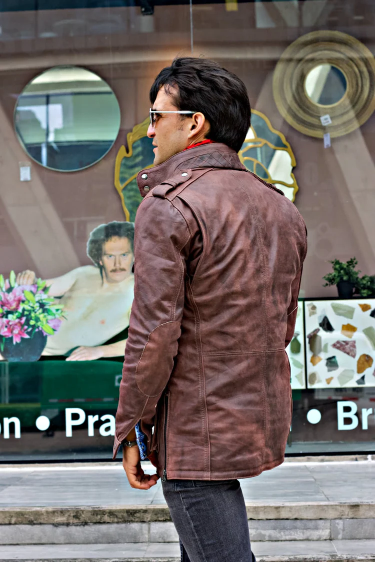 field fr leather jacket rugged napa washed brown / contrasted mid length field fr leather jacket rugged napa washed brown / contrasted mid length