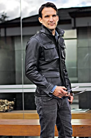 field leather jacket black mid length