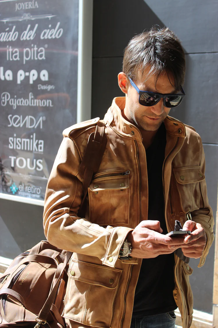 field fr leather jacket rugged napa stone washed / contrasted mid length field fr leather jacket rugged napa stone washed / contrasted mid length