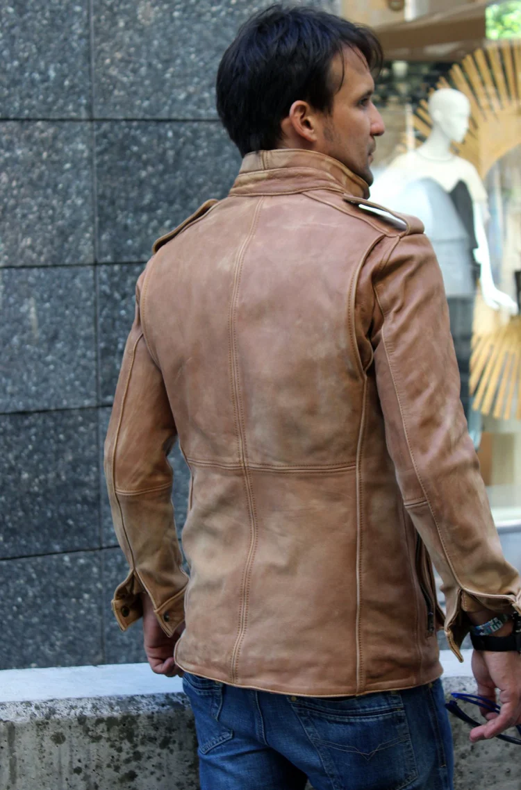 field fr leather jacket rugged napa stone washed / contrasted mid length field fr leather jacket rugged napa stone washed / contrasted mid length