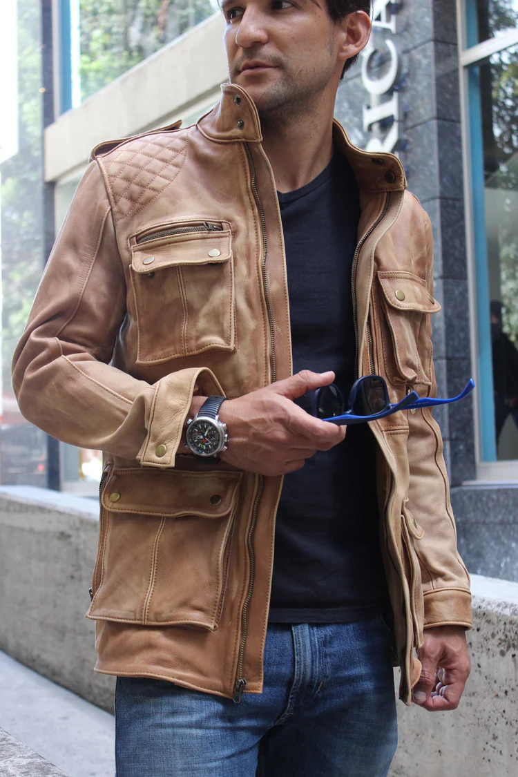 field fr leather jacket rugged napa stone washed / contrasted mid length field fr leather jacket rugged napa stone washed / contrasted mid length