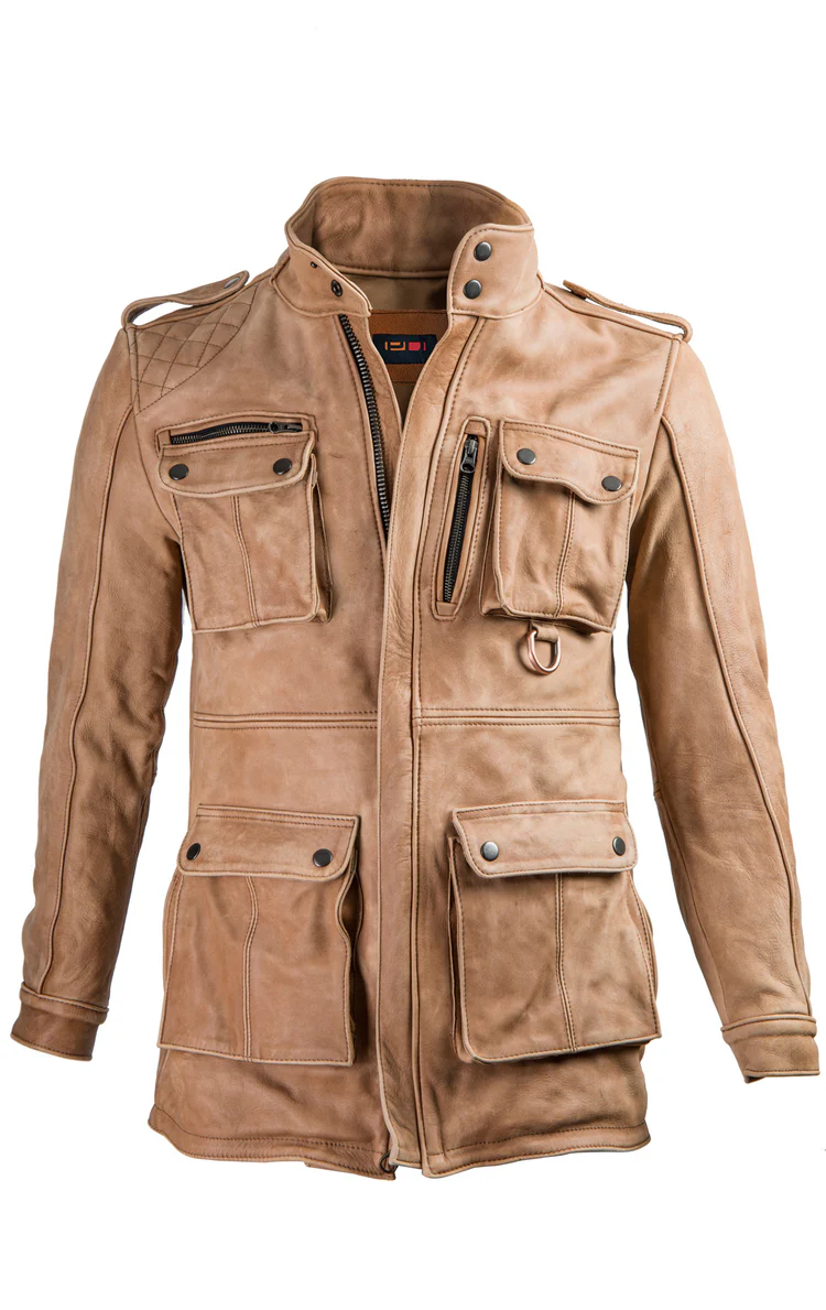 field fr leather jacket rugged napa stone washed / contrasted mid length field fr leather jacket rugged napa stone washed / contrasted mid length