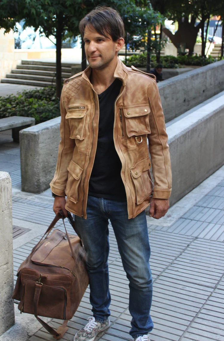 field fr leather jacket rugged napa stone washed / contrasted mid length field fr leather jacket rugged napa stone washed / contrasted mid length