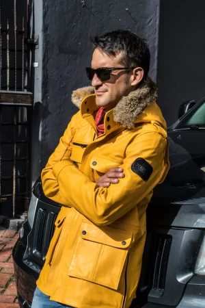 field fr leather jacket in calfskin orange limited ed. mid length