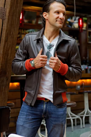 field fr leather jacket in calfskin yellow limited ed. mid length