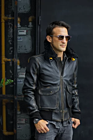 b52 pilot leather jacket brown shearling
