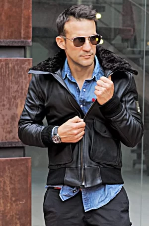 b52 pilot leather jacket distressed black shearling