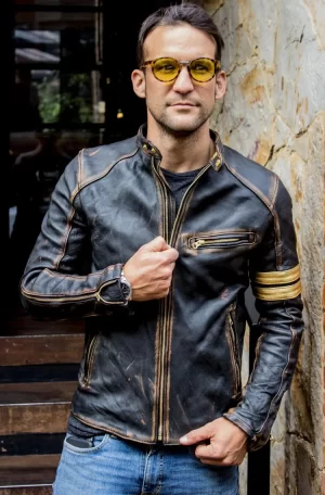 topd pilot leather jacket shearling collar distressed brown