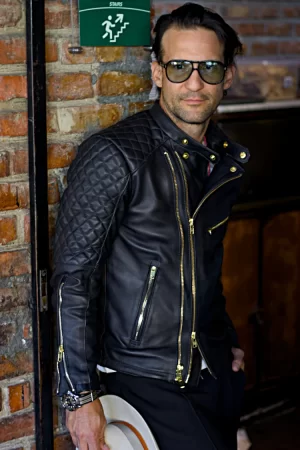 london gold leather jacket black & gold uk flag