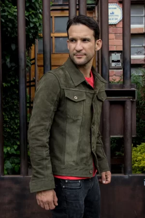 martin leather jacket green suede trucker