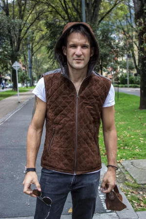 hd suede leather vest in brown